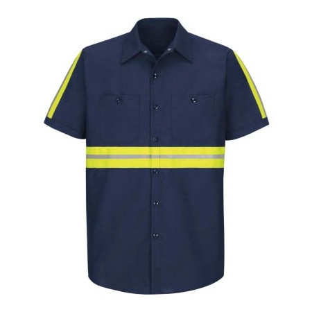 Vf Imagewear Red Kap  Enhanced Visibility Industrial Short Sleeve Work Shirt, Navy, Poly/Cotton, Regular 4XL SP24ENSS4XL